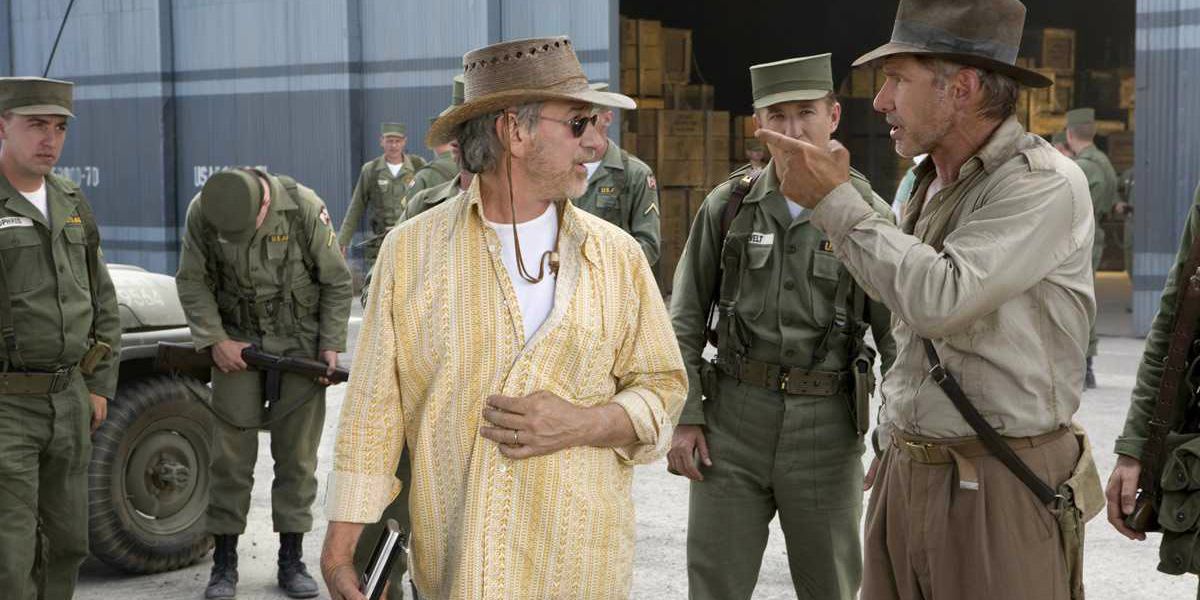Steven Spielberg and Harrison Ford filming Indiana Jones and the Kingdom of the Crystal Skull