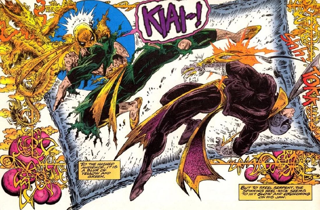Iron Fist delivers a blow to the Steel Serpent