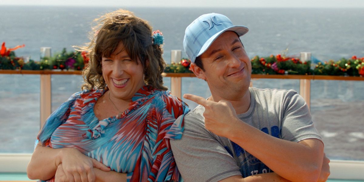 Adam Sandler as twins standing back-to-back in Jack and Jill
