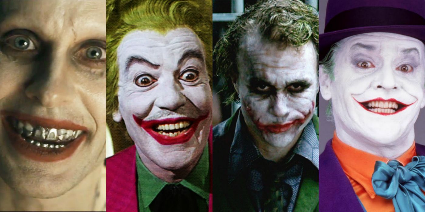 Joker actors - Jared Leto, Cesar Romero, Heath Ledger and jack Nicholson