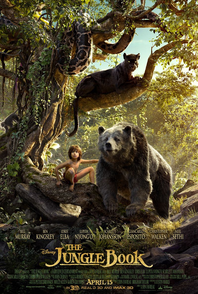 The Jungle Book (2016) Poster - Mowgli, Bagheera, and Baloo