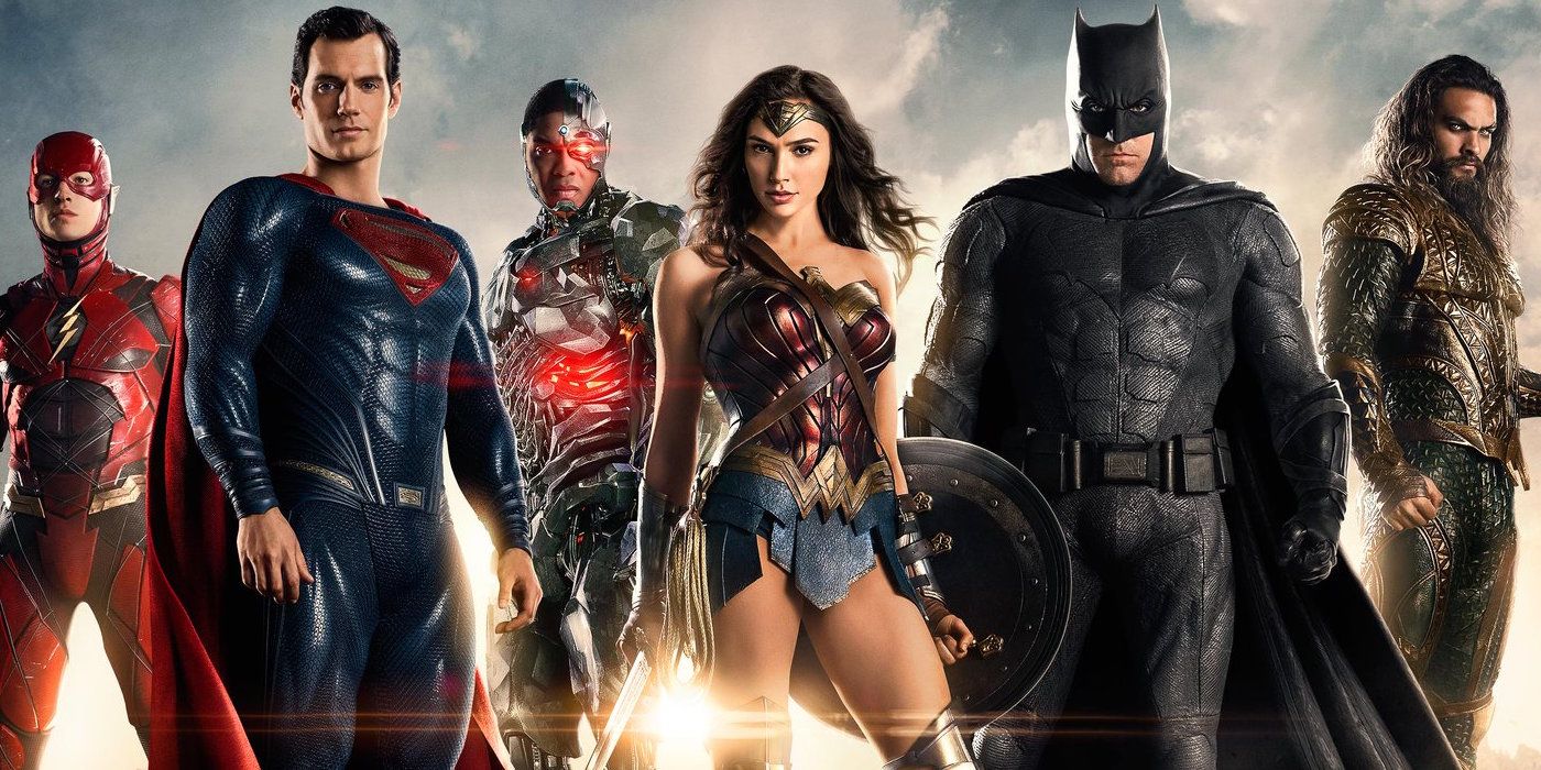 Para pemeran Justice League berpose untuk gambar promosi 