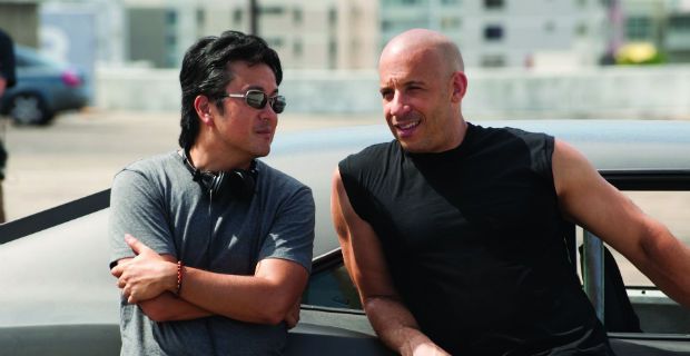 Justin Lin and Vin Diesel on the Fast Five set