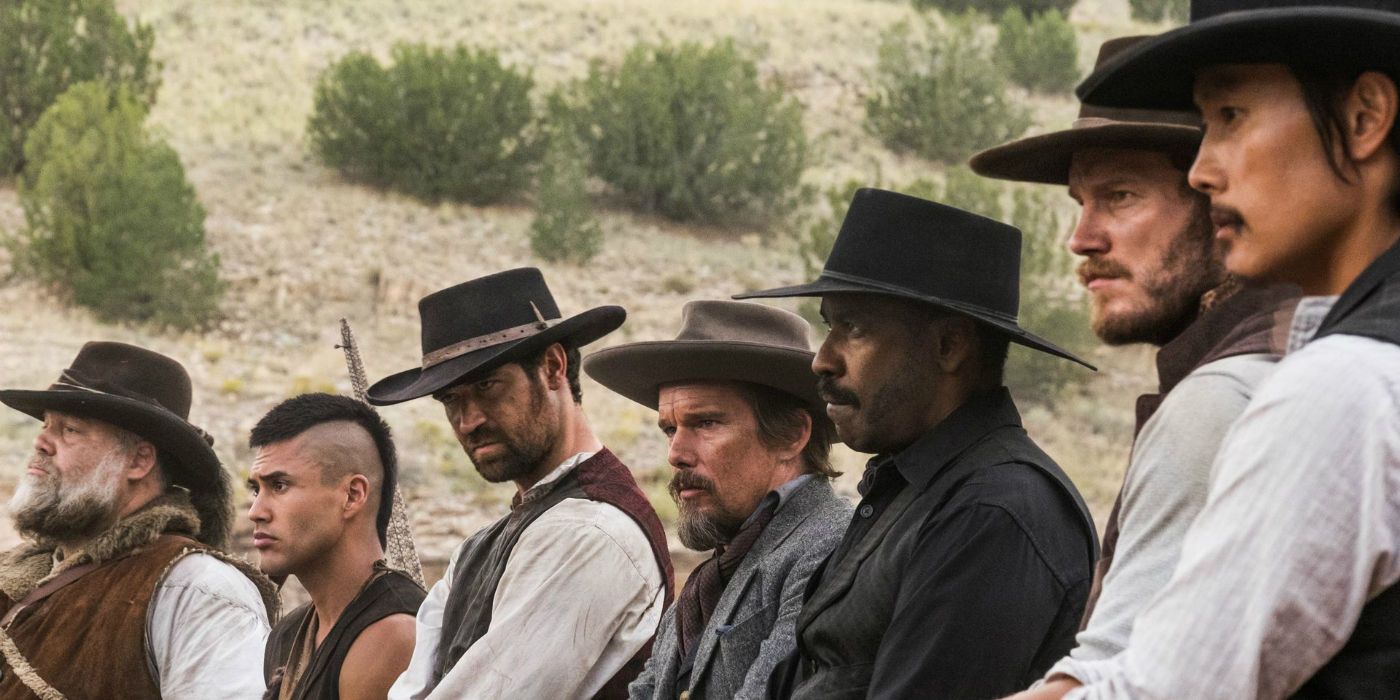 The Magnificent Seven ride their horse in The Magnificent Seven (2016)