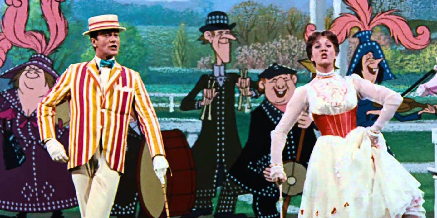 Mary Poppins e Bert em uma animação dançante
