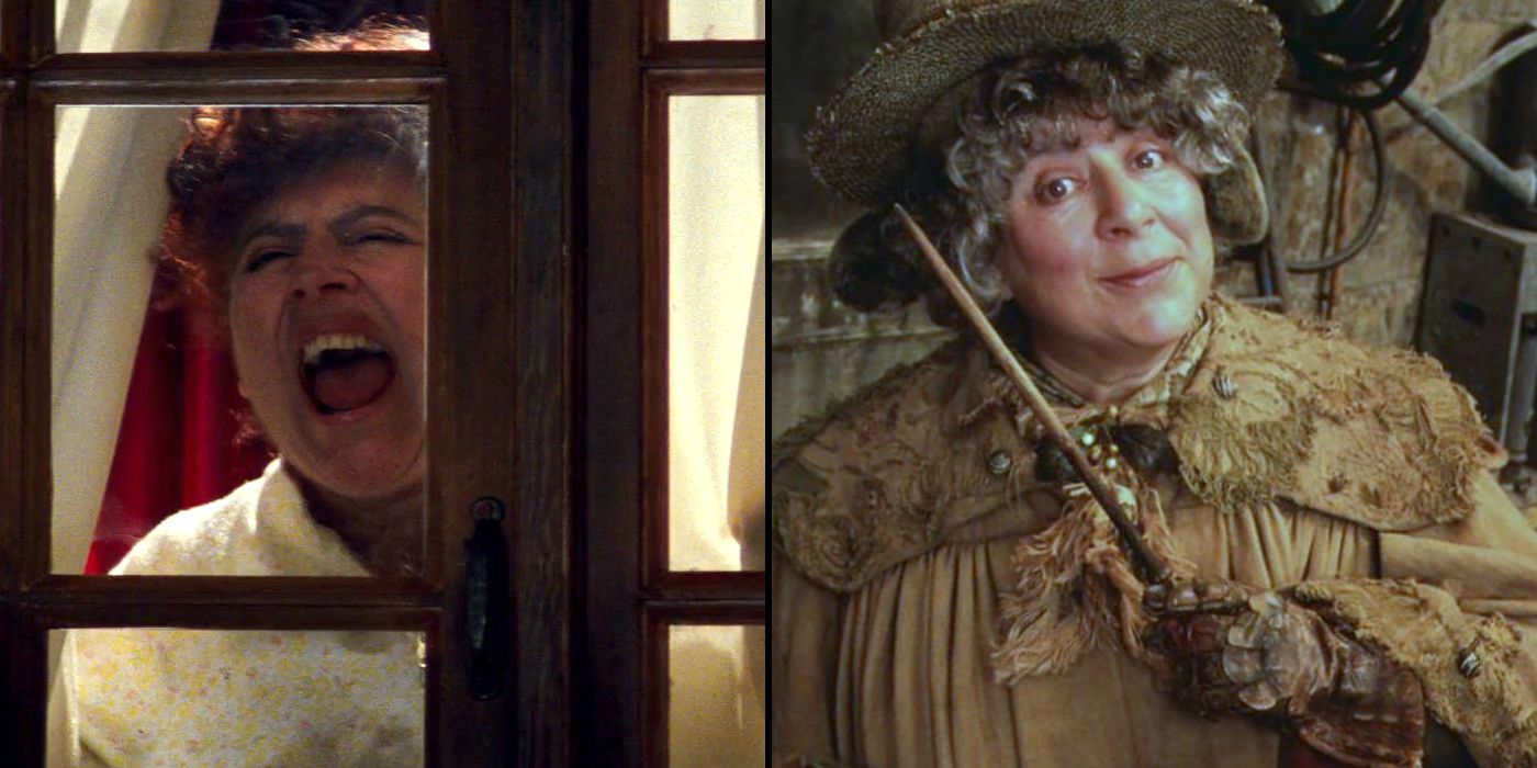Miriam Margolyes in Romeo + Juliet (1996) and as Professor Sprout in Harry Potter (2001)