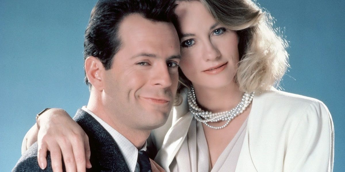 Bruce Willis and Cybill Shephard pose for a promo image from Moonlighting 