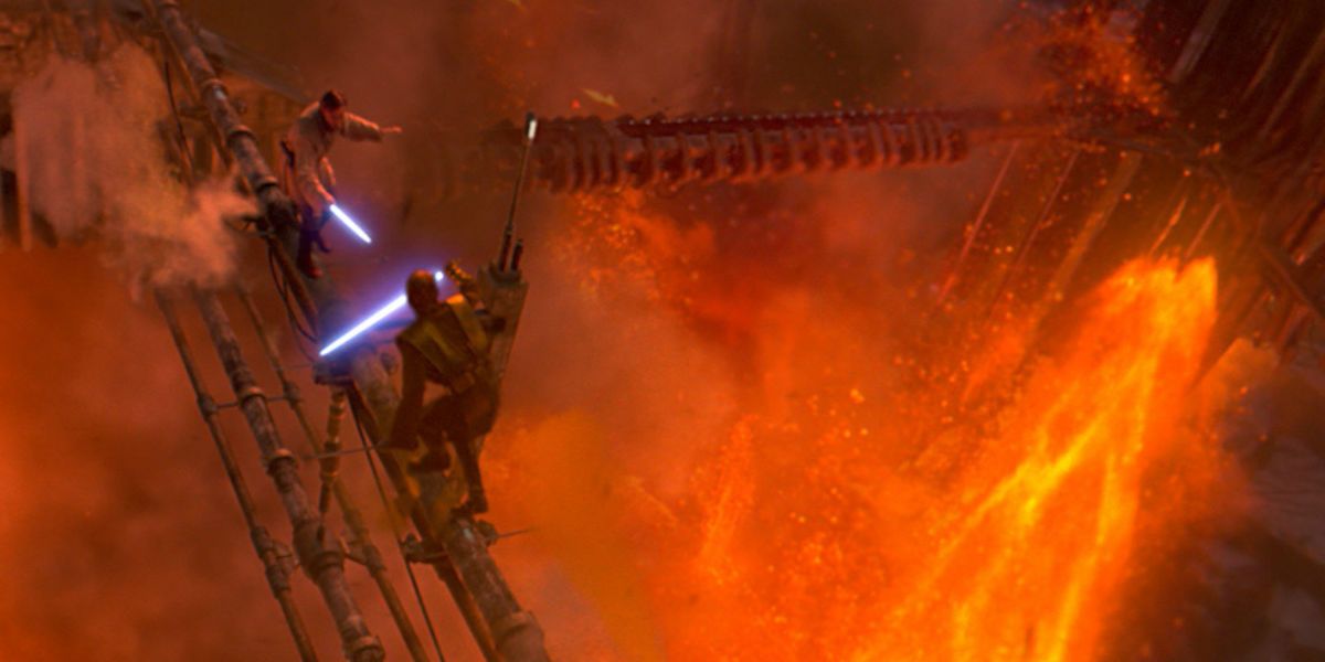 Obi-Wan and Anakin Skywalker Duel on Mustafar in Star Wars The Revenge of the Sith