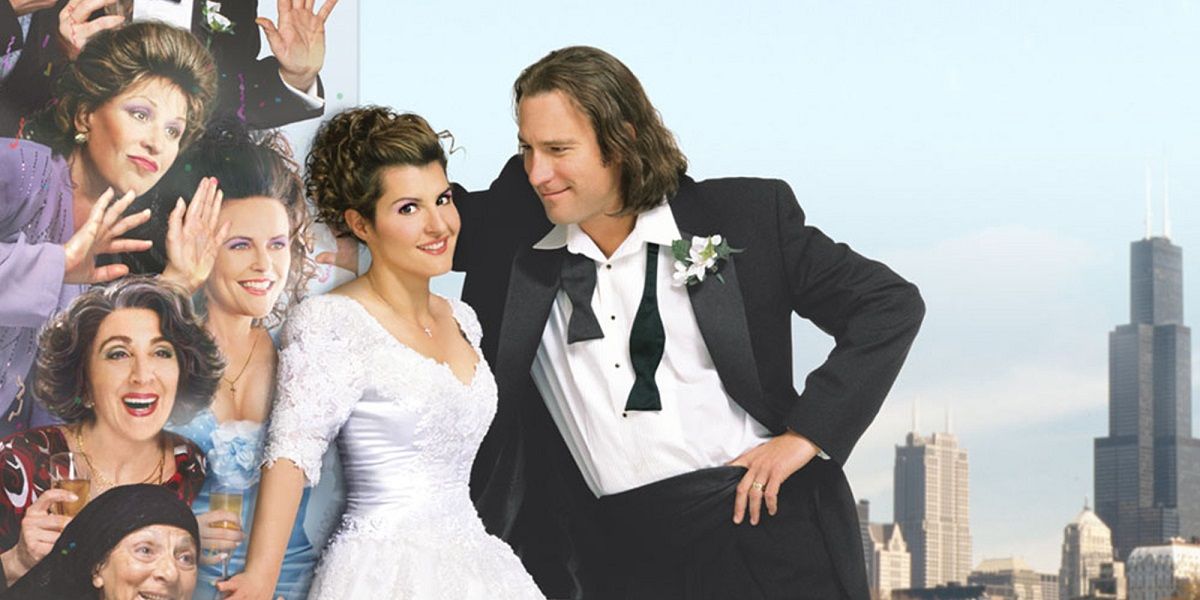 Nia Vardalos and Jon Corbett in the poster for My Big Fat Greek Wedding.