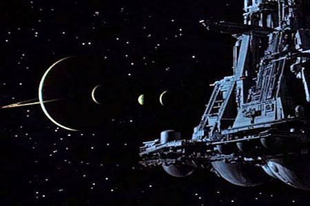 The Nostromo approaches LV-426 in 'Alien' (1979)
