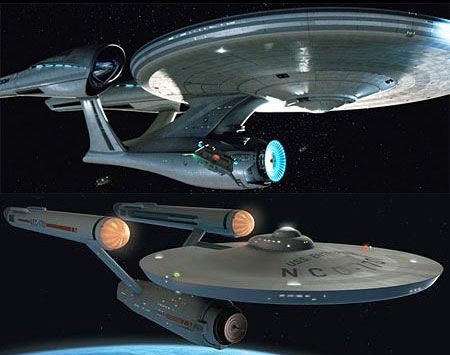 The original and alternate timeline versions of the Enterprise