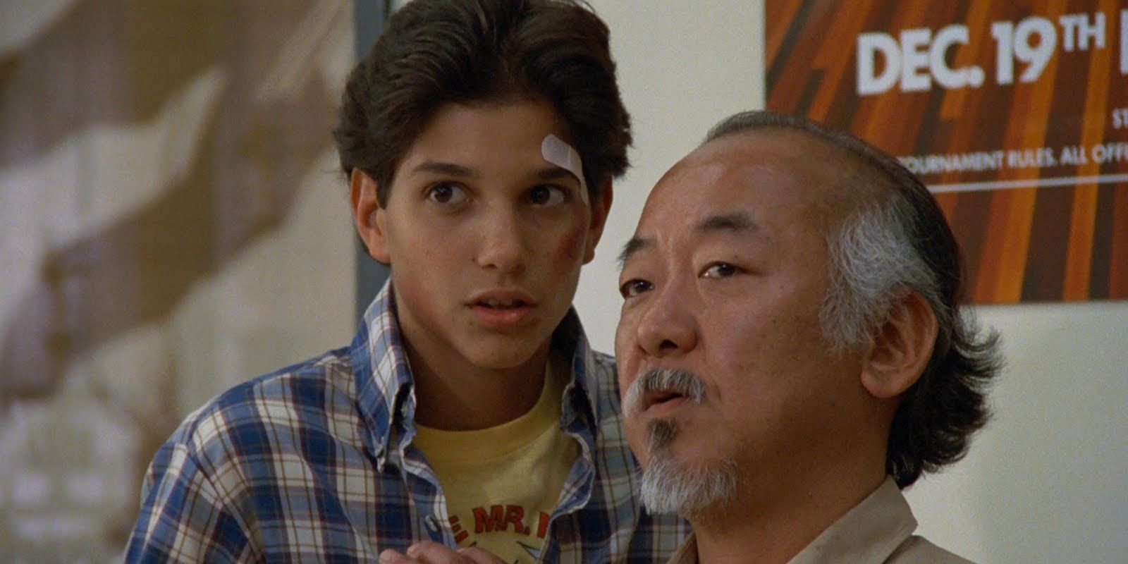 Ralph Macchio and Pat Morita as Mr. Miyagi in The Karate Kid