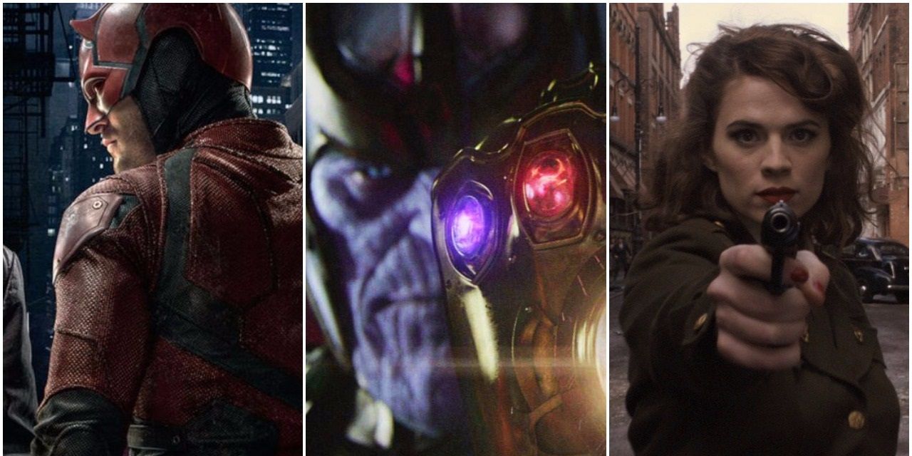 Daredevil, Thanos with Infinity Gauntlet and Agent Peggy Carter image