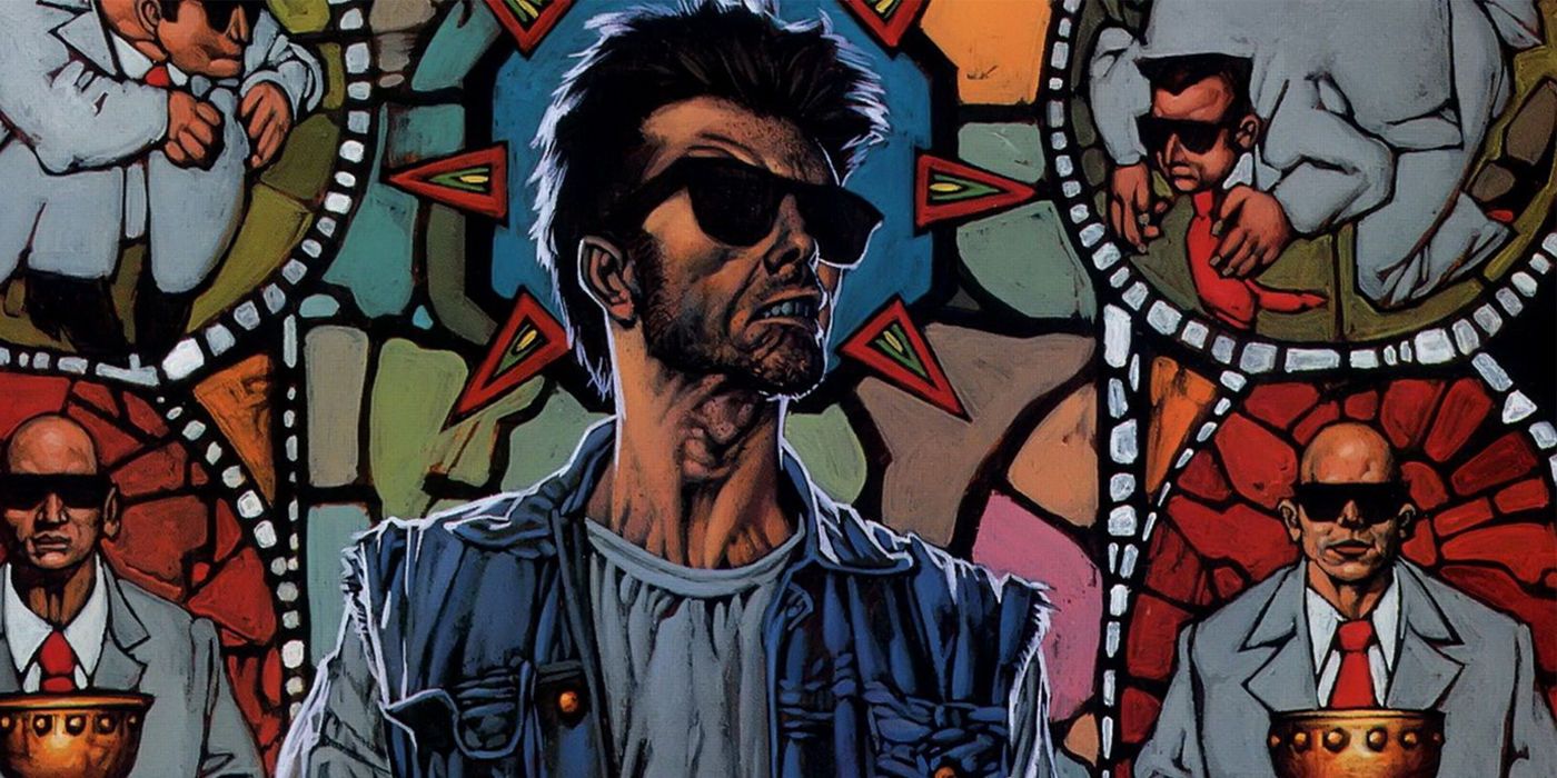 Preacher comics Cassidy na frente das janelas da igreja