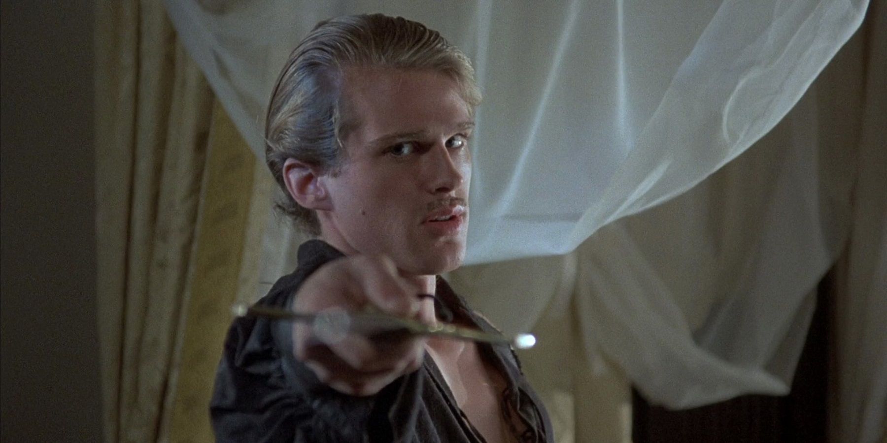 Westley pointing his sword at someone in The Princess Bride