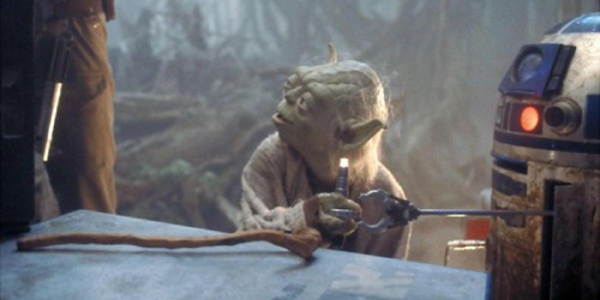 R2-D2 and Yoda in Star Wars: The Empire Strikes Back.