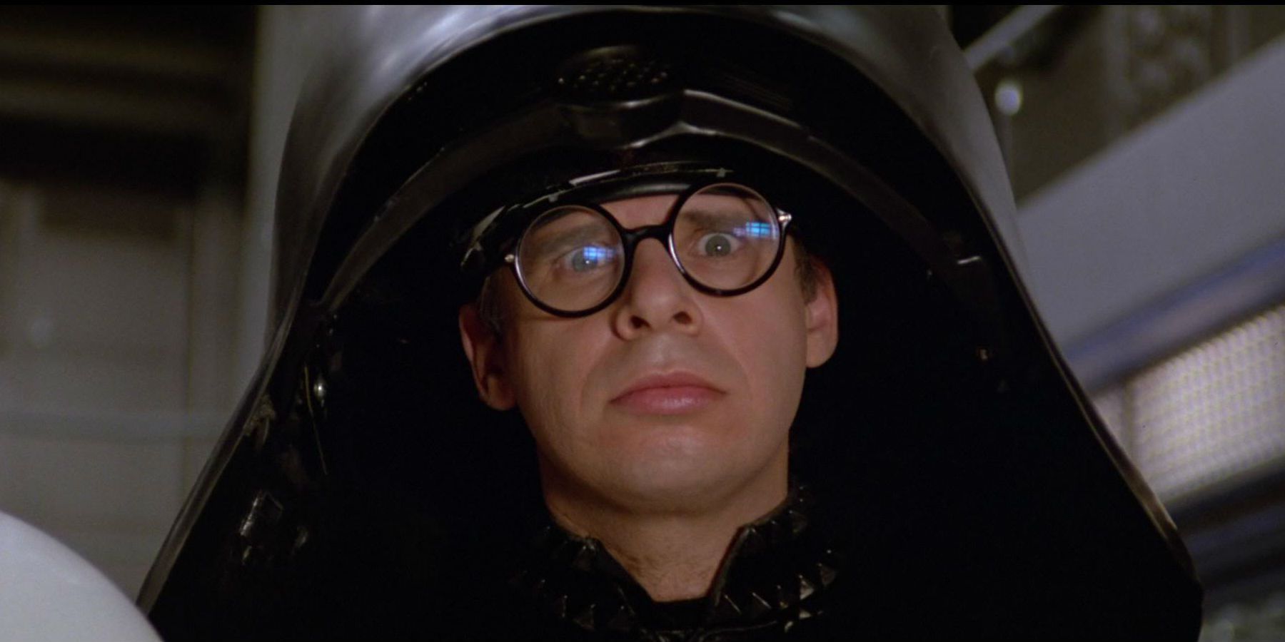 Rick Moranis as Dark Helmet looking surprise in Spaceballs