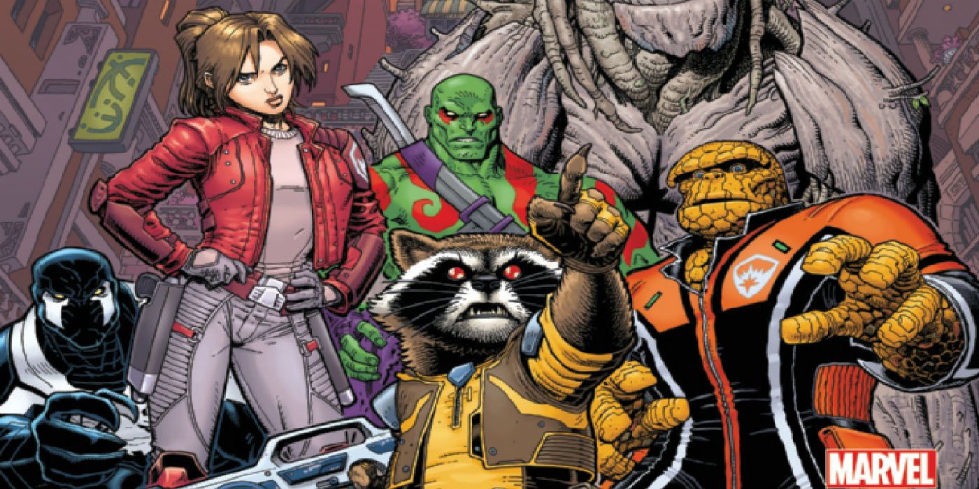 Rocket Raccon leading the Guardians of the Galaxy