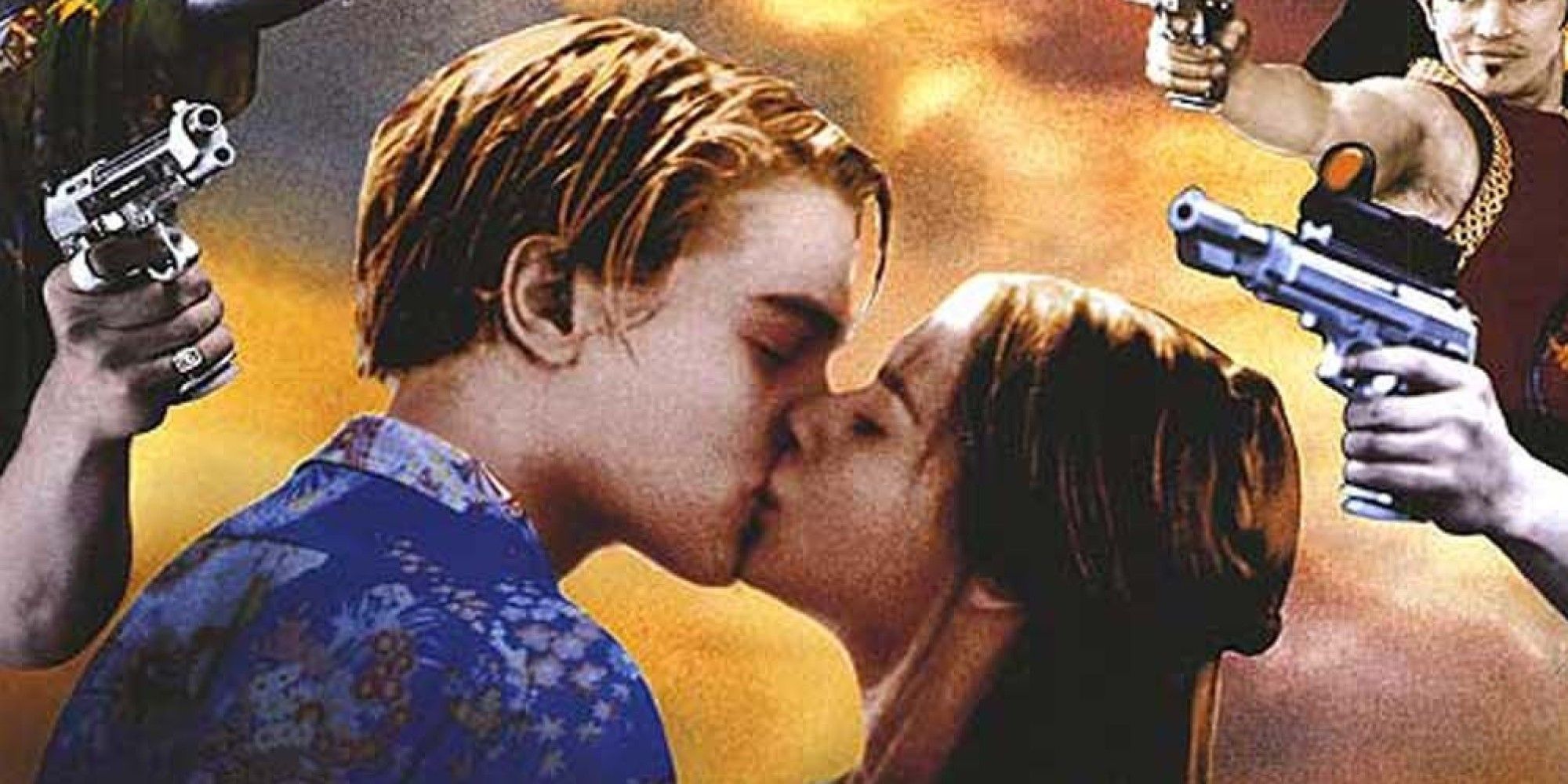 An image of Romeo and Juliet kissing in the 1996 movie