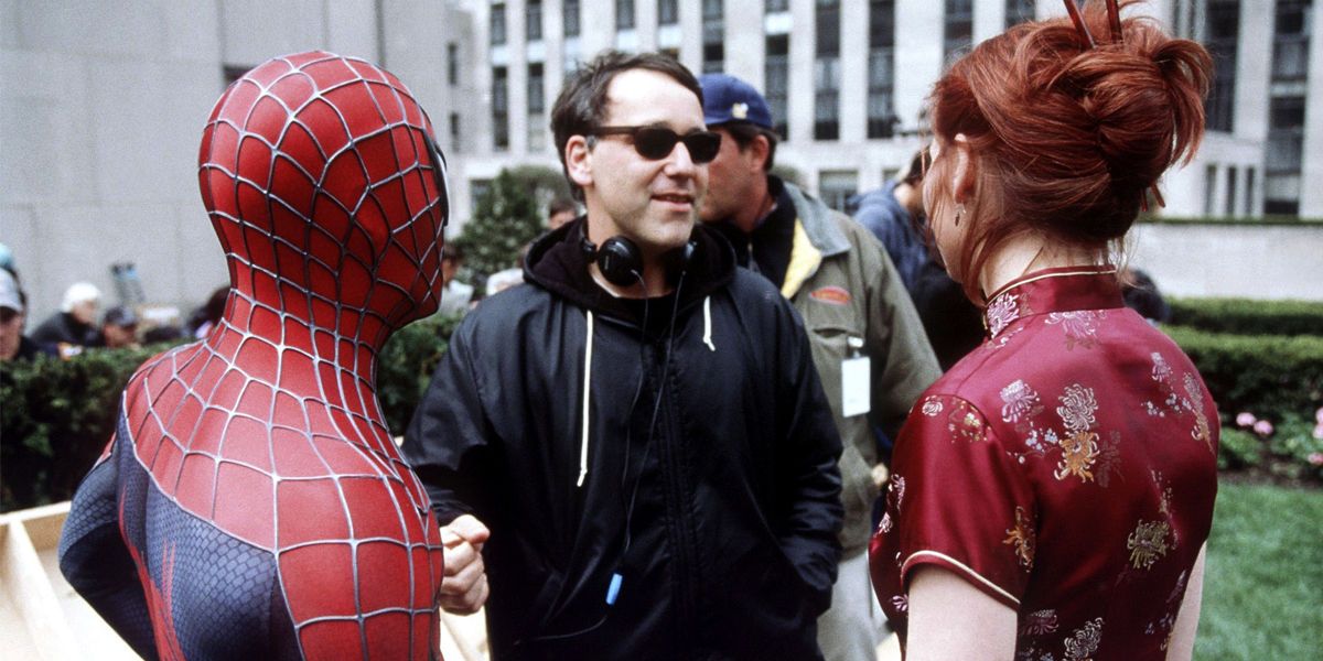 Sam Raimi on the set of Spider-Man