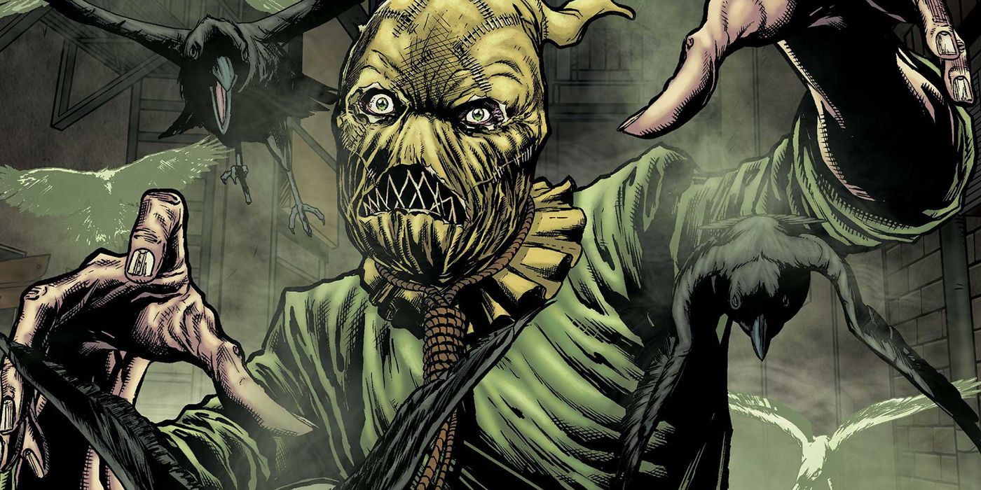 The Scarecrow raising his arms in the comics