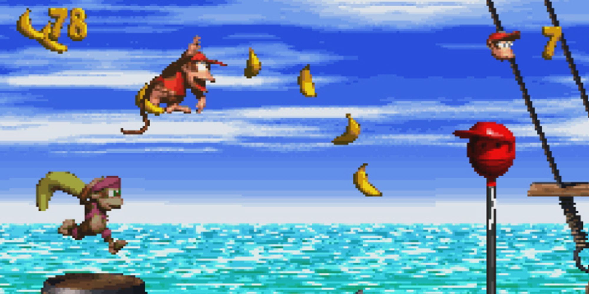Diddy and Dixie in Donkey Kong Country 2.