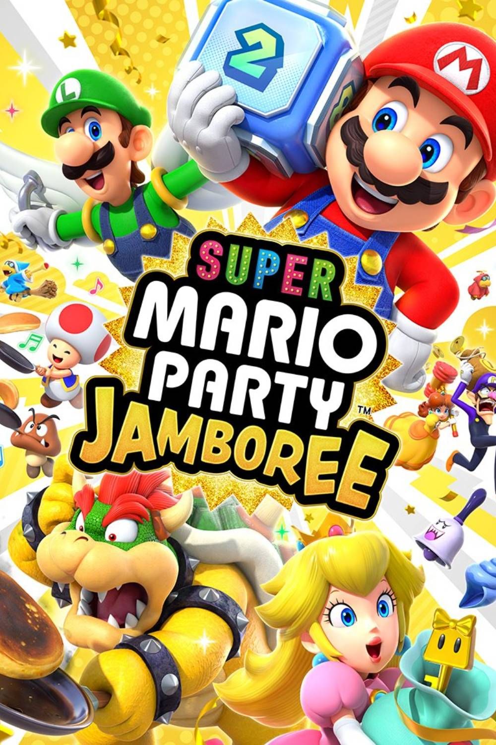 Arte da capa da página de etiqueta do Super Mario Party Jamboree