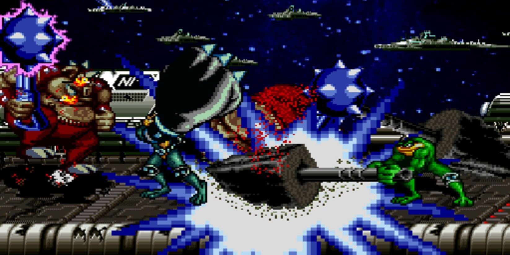 Beat-'em-up action in Battletoads Arcade.