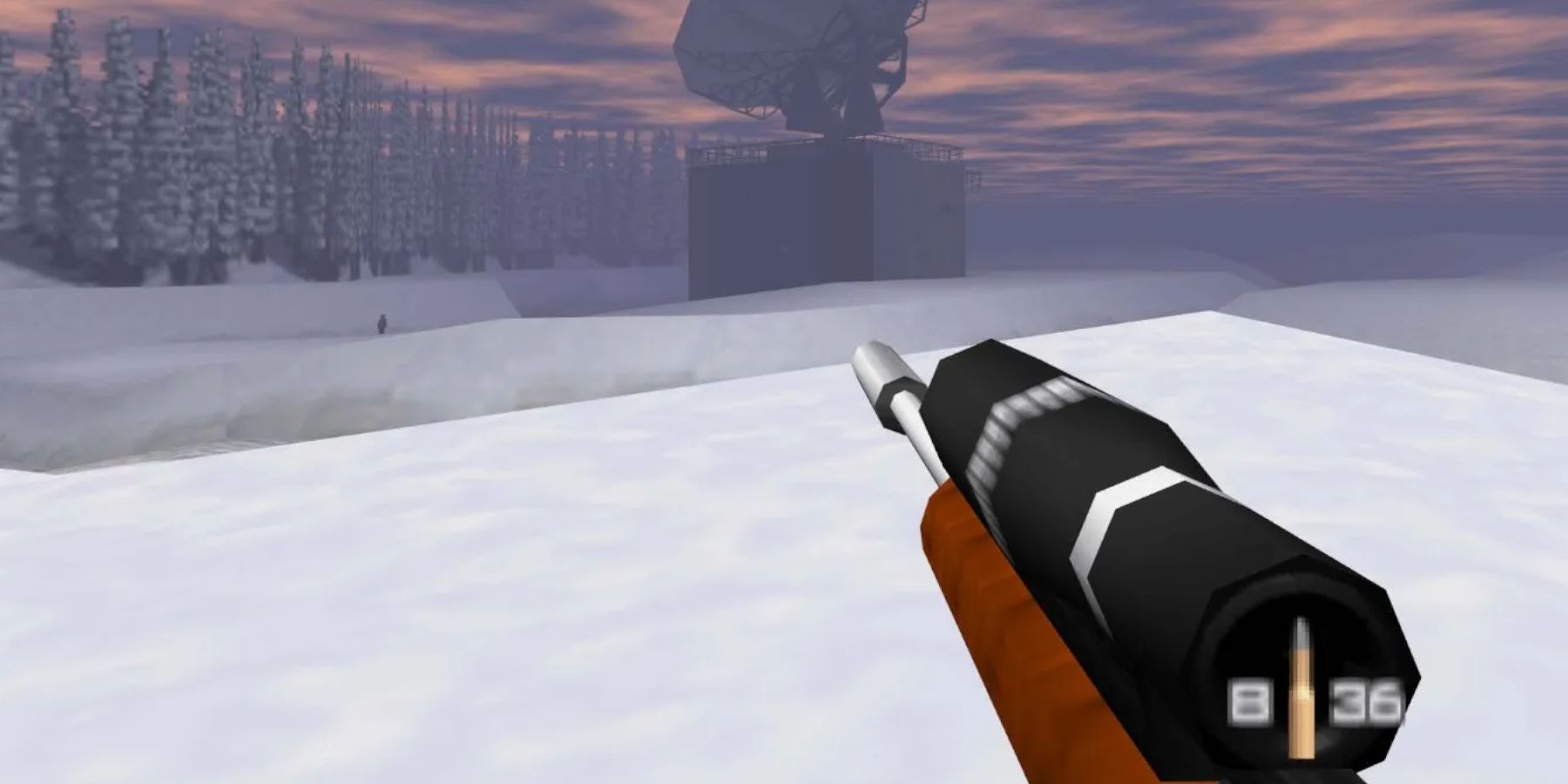 Bond with a Sniper Rifle in GoldenEye 007.