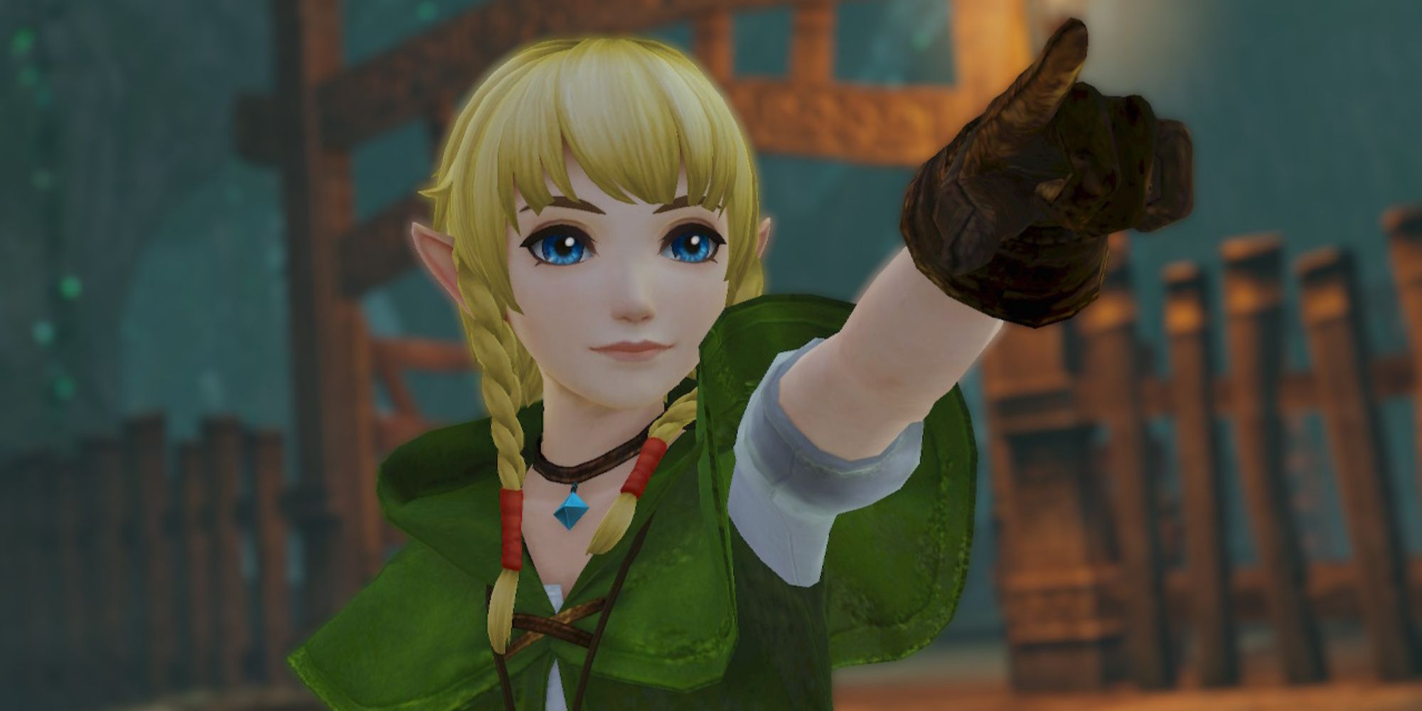 Linkle in Hyrule Warriors pointing forward.