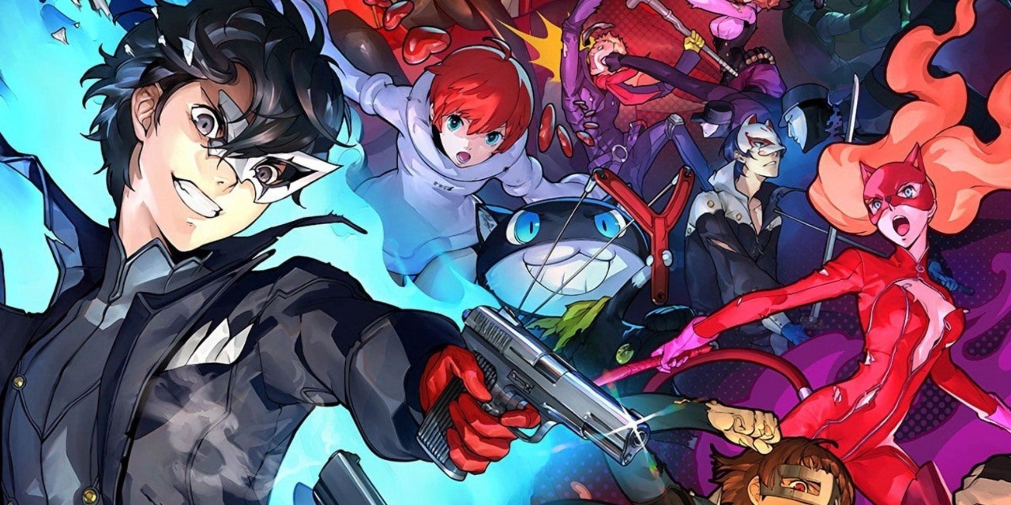 The key art for Persona 5 Strikers showcasing a group of characters including Joker.