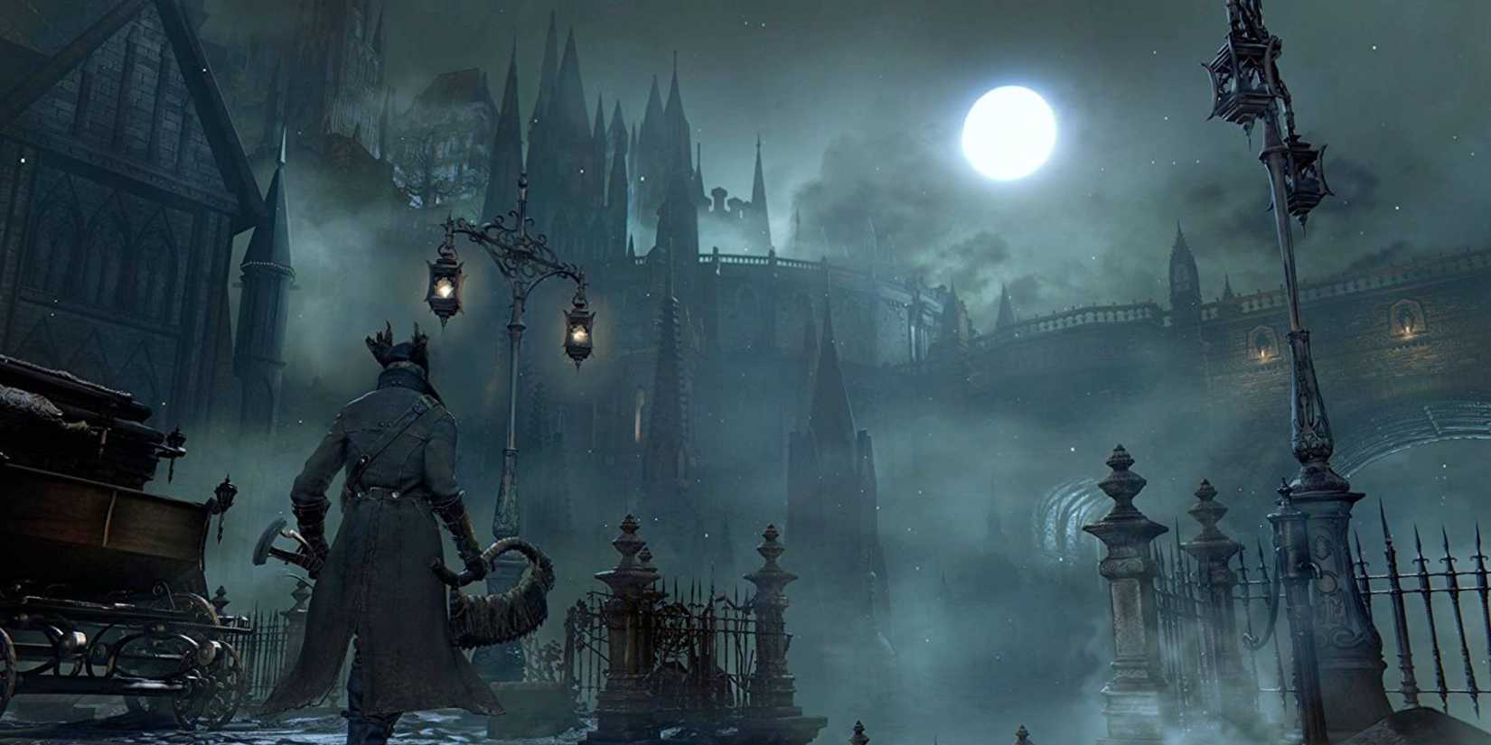 The Hunter exploring Yharnam in Bloodborne.