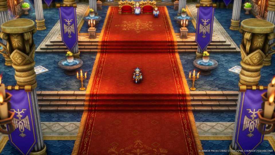 Dragon Quest 1 and 2 hd-2d remake screenshot of the characters in a castle