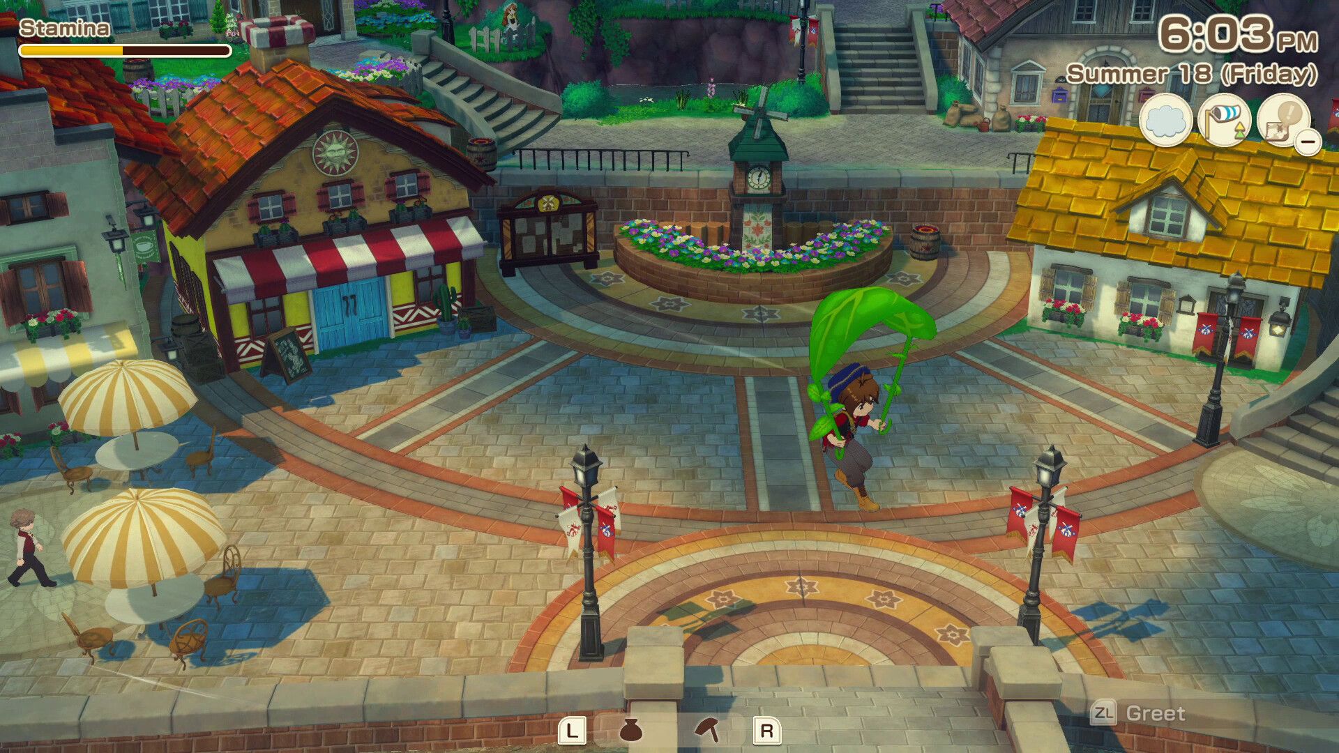 Story Of Seasons Grand Bazaar player flying on the wind with a glider.