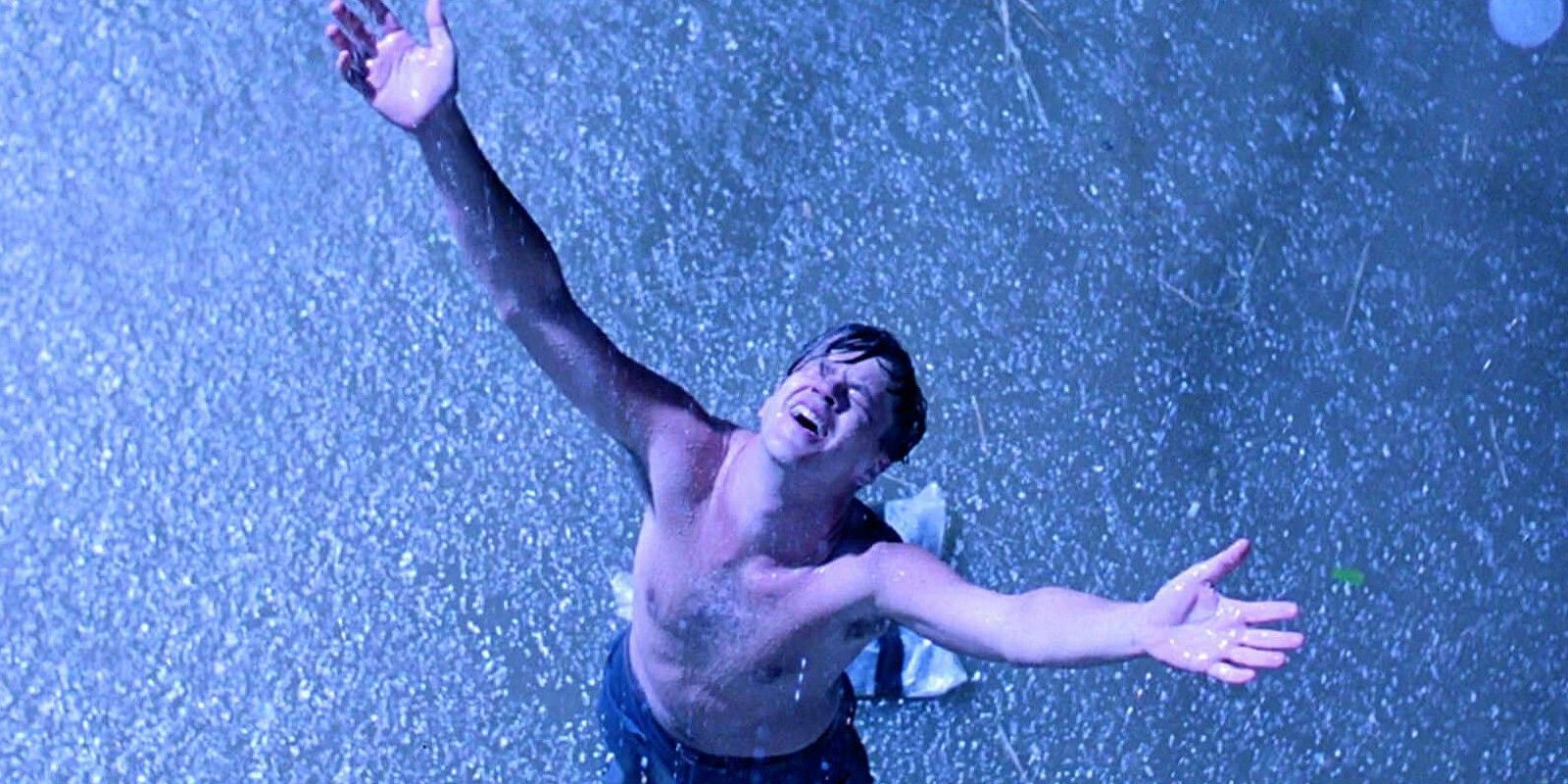 Andy opens his arms to the rain in The Shawshank Redemption