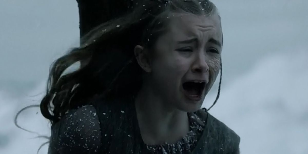 Shireen screaming as her father sacrifices her on Game of Thrones