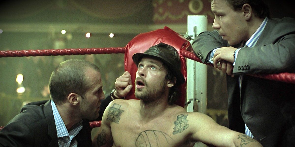 Brad Pitt in Snatch with Jason Statham and Stephen Graham