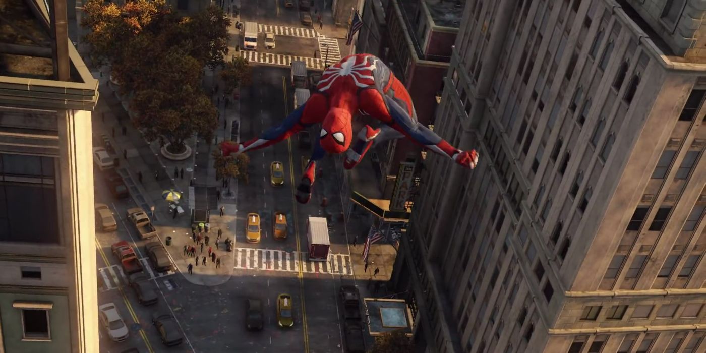 An image of Spider-Man swinging around NYC in the Spider-Man PS4 trailer