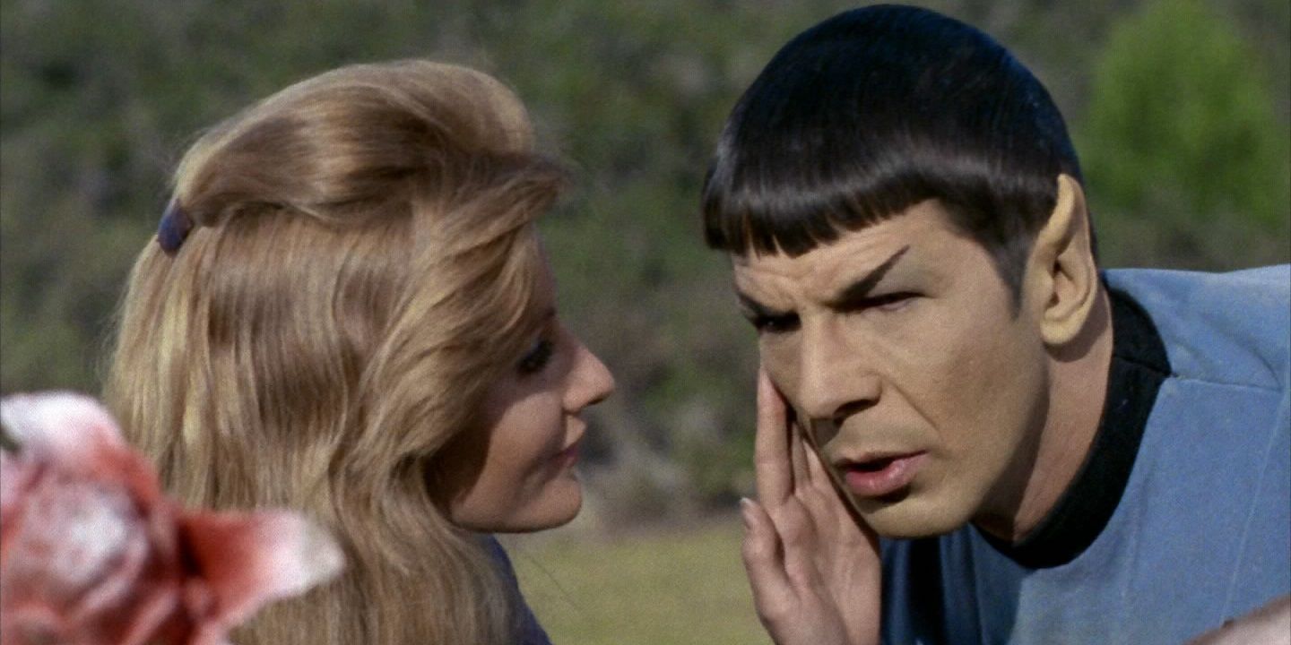 Leila Kalomi touches Spock's face in Star Trek: TOS.