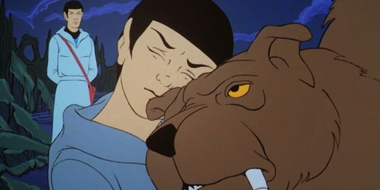 Young Spock with his pet sehlat in Star Trek: The Animated Series.