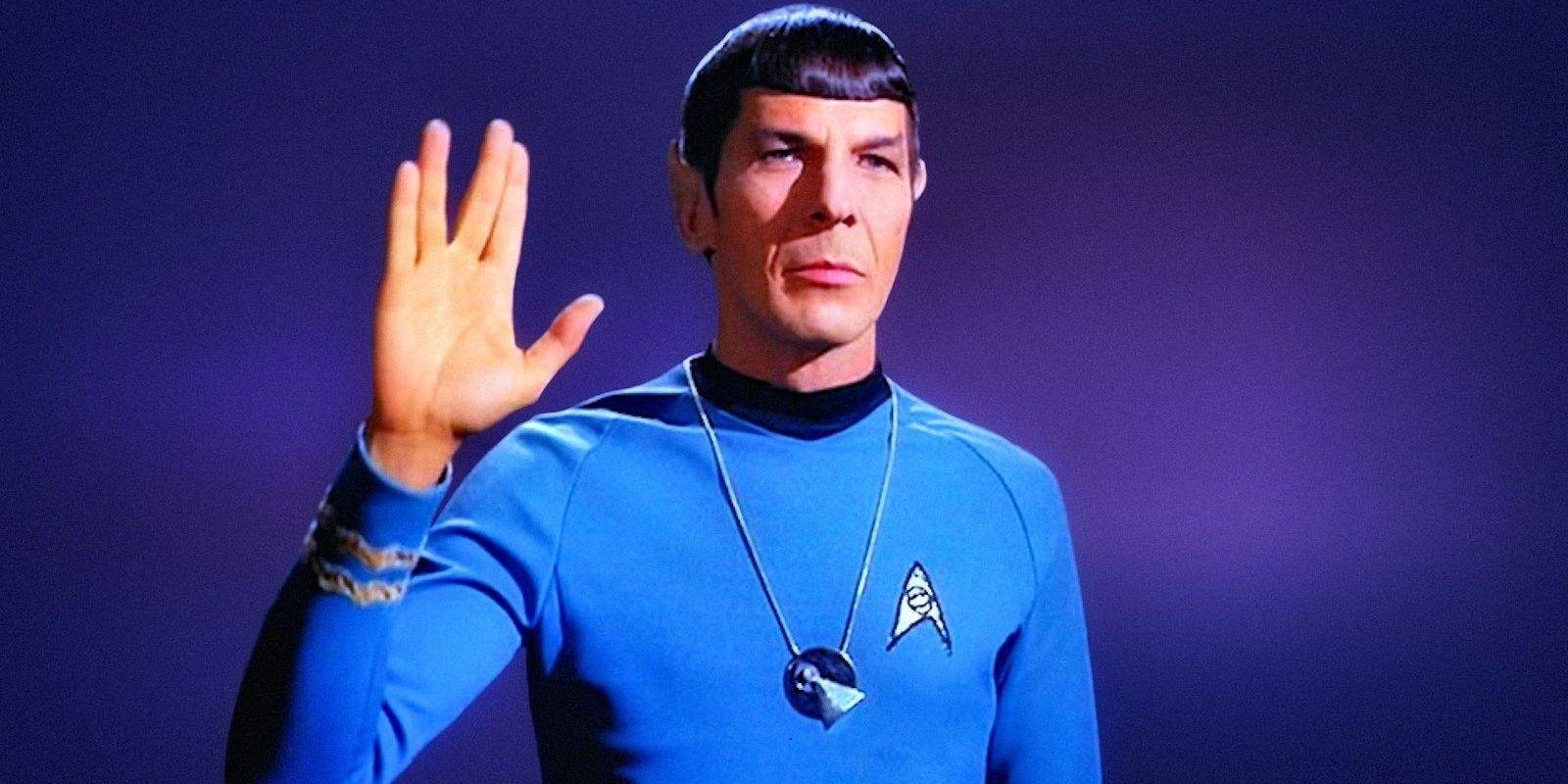 Leonard Nimoy as Spock showing the Vulcan salute in Star Trek.