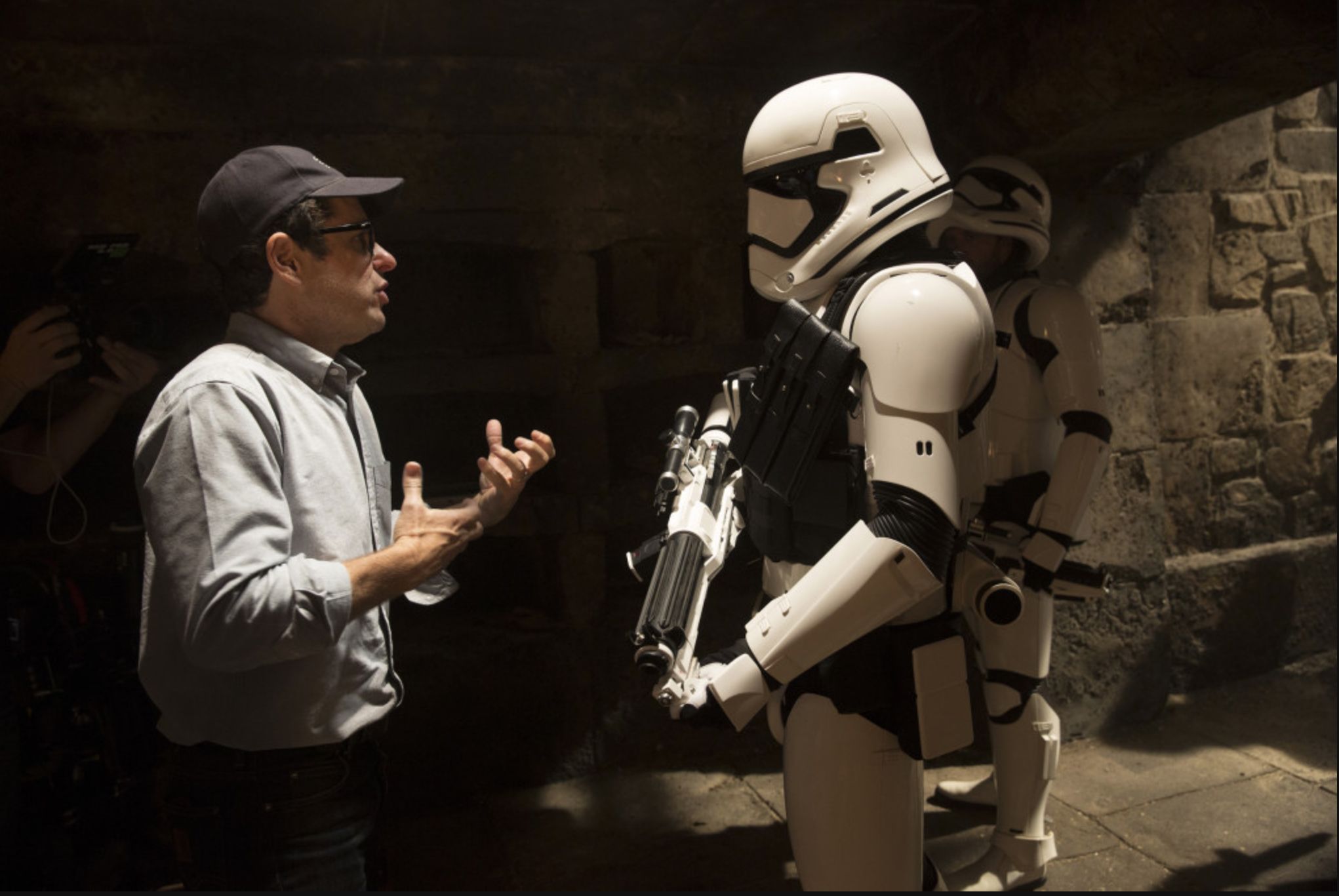 Star Wars - J.J. Abrams with a stormtrooper on The Force Awakens set
