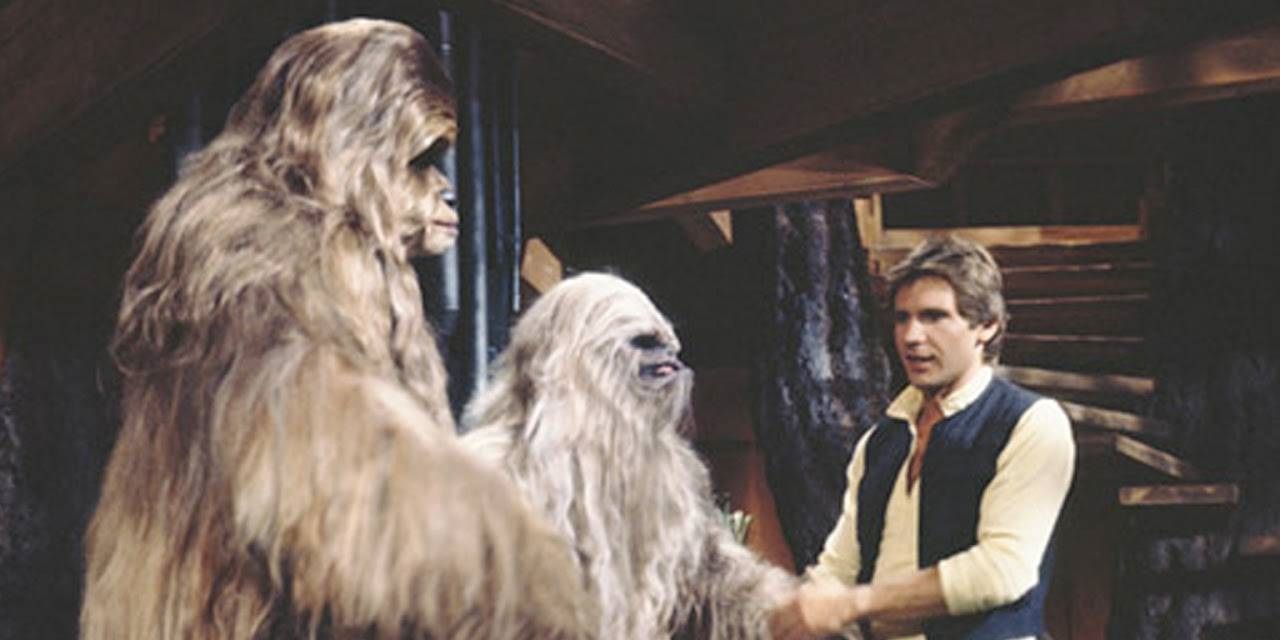 Han Solo with two Wookies