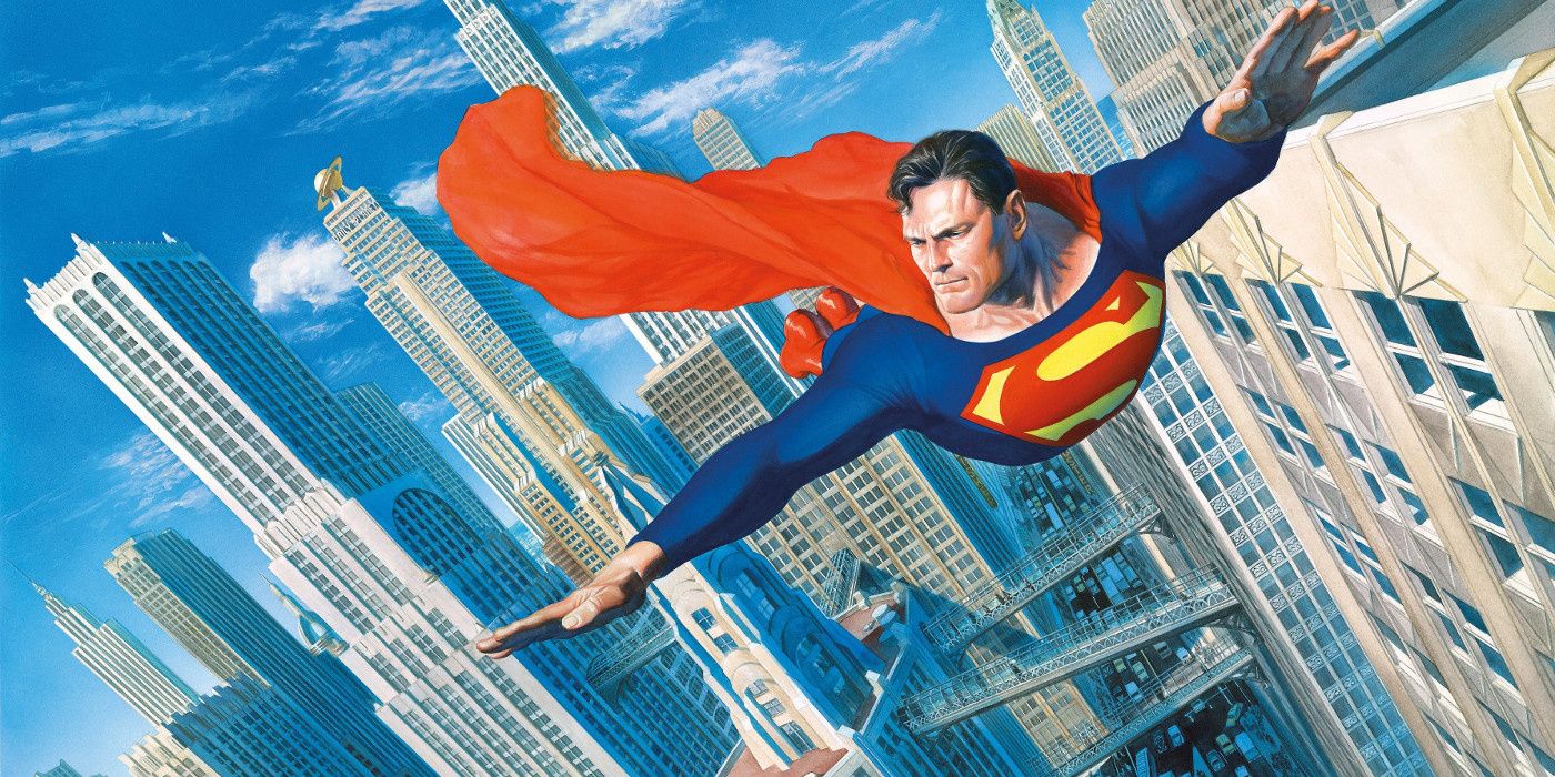 Superman flying over Metropolis