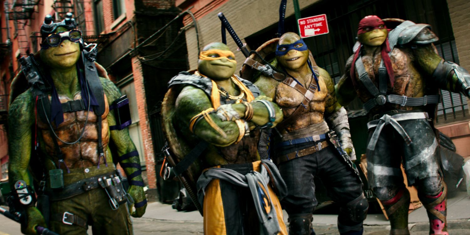 Donatello, Michelangelo, Leonardo, and Raphael in Teenage Mutant Ninja Turtles: Out of the Shadows