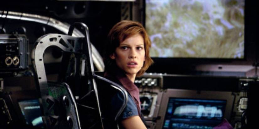 Hillary Swank in The Core at a control panel