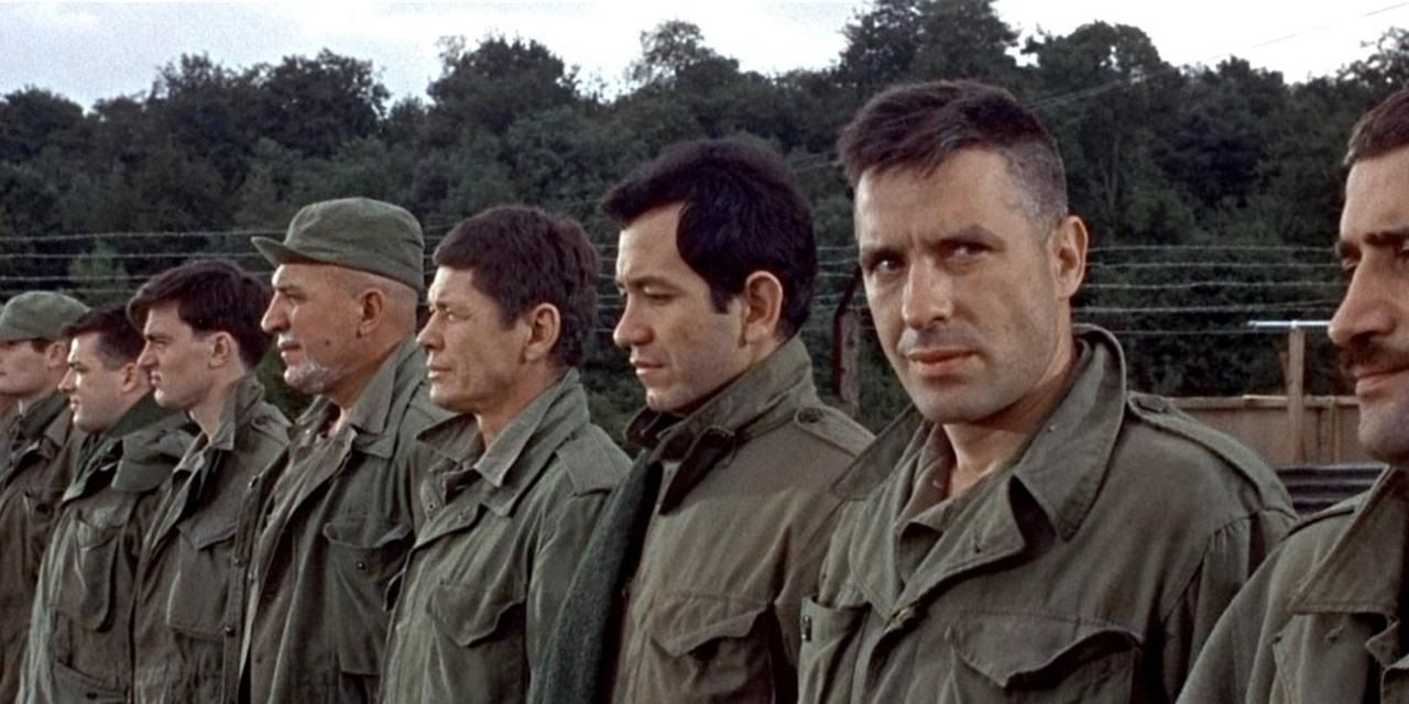 A group of soldiers standing in a line in the Dirty Dozen 