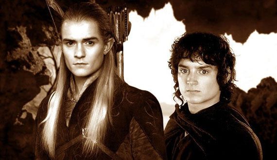 Orlando Bloom as Legolas and Elijah Wood as Frodo in The Hobbit