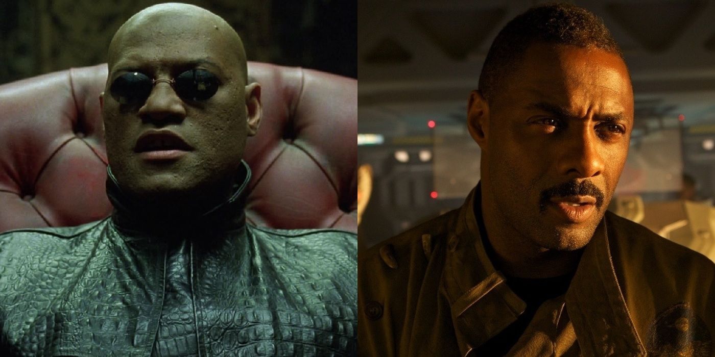 Laurence Fishburne as Morpheus in The Matrix, with Idris Elba in Prometheus