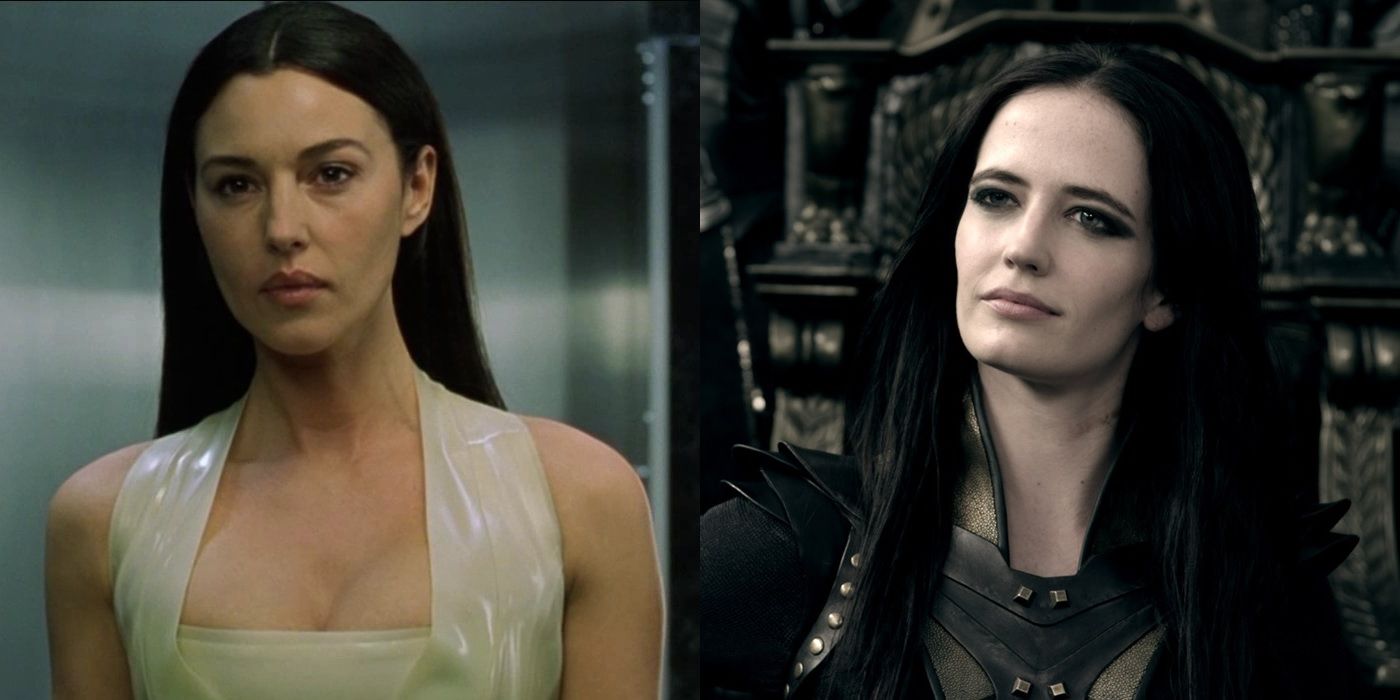 Monica Bellucci as Persephone in The Matrix Reloaded, with Eva Green in 300: Rise of an Empire